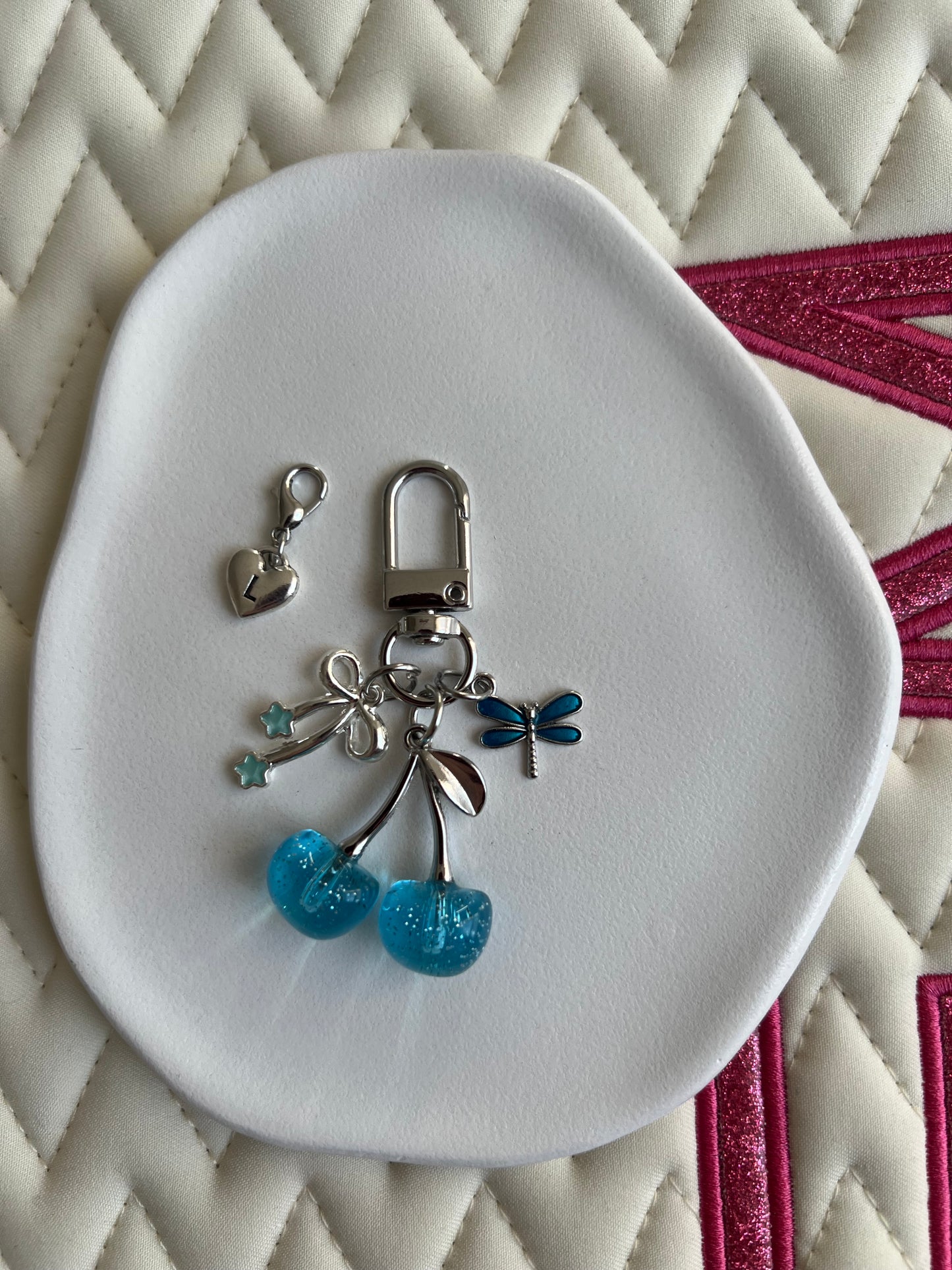 🐴✨ Nouvelle collection CERISE argent & bleu avec personnalisation 1 lettre ✨🍒