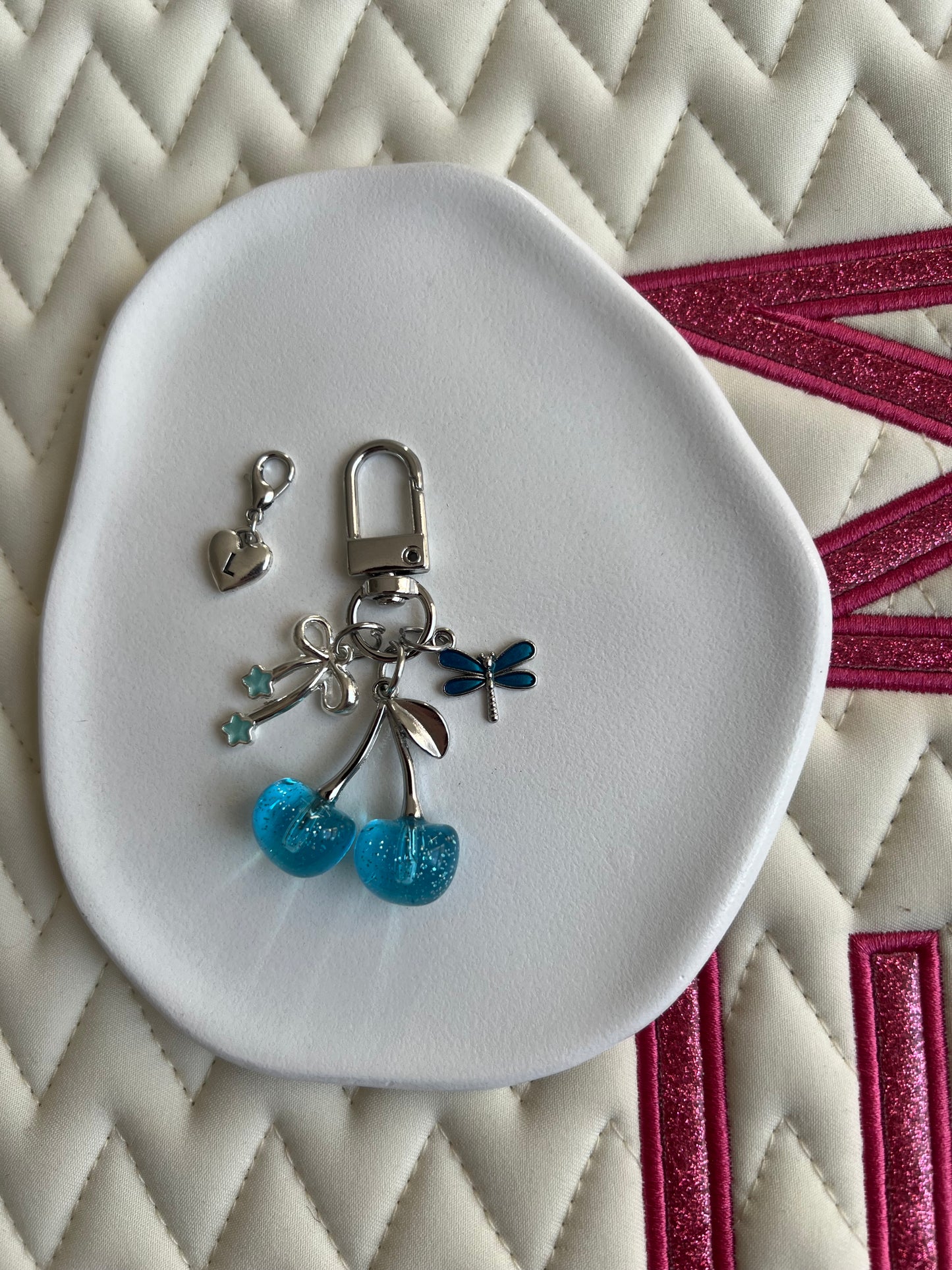 🐴✨ Nouvelle collection CERISE argent & bleu avec personnalisation 1 lettre ✨🍒