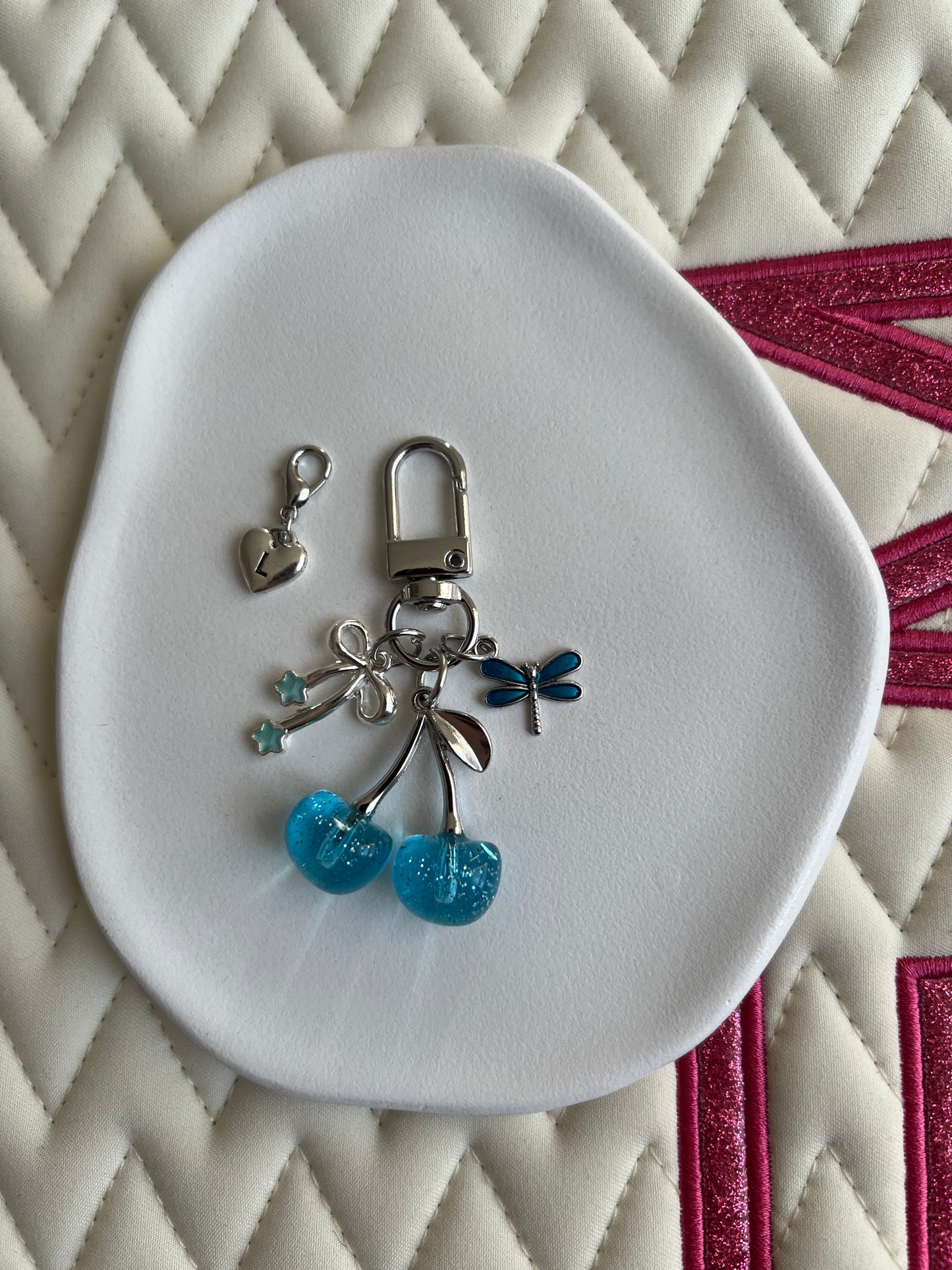🐴✨ Nouvelle collection CERISE argent & bleu avec personnalisation 1 lettre ✨🍒