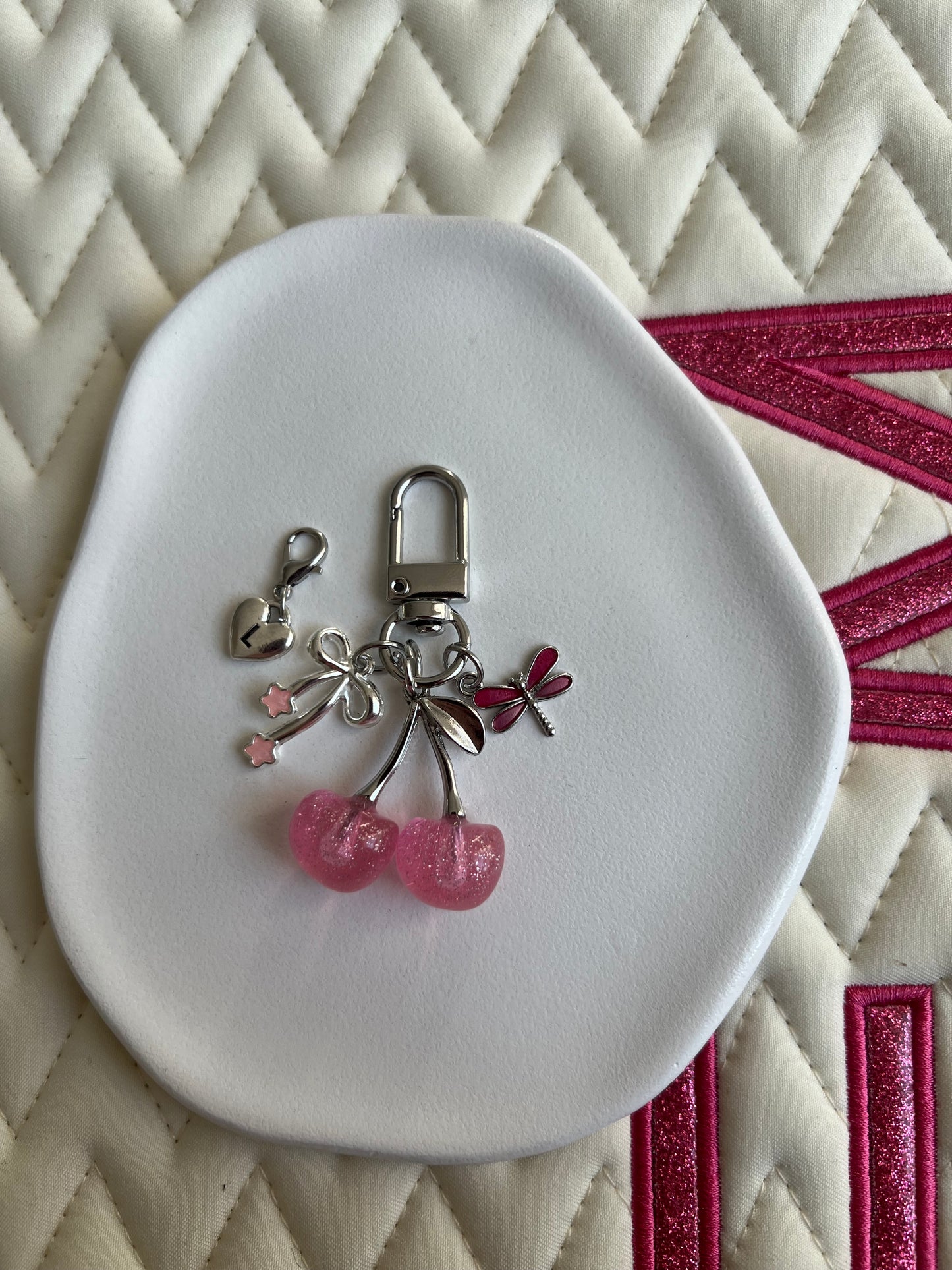 🐴✨ Nouvelle collection CERISE argent & rose avec personnalisation 1 lettre ✨🍒