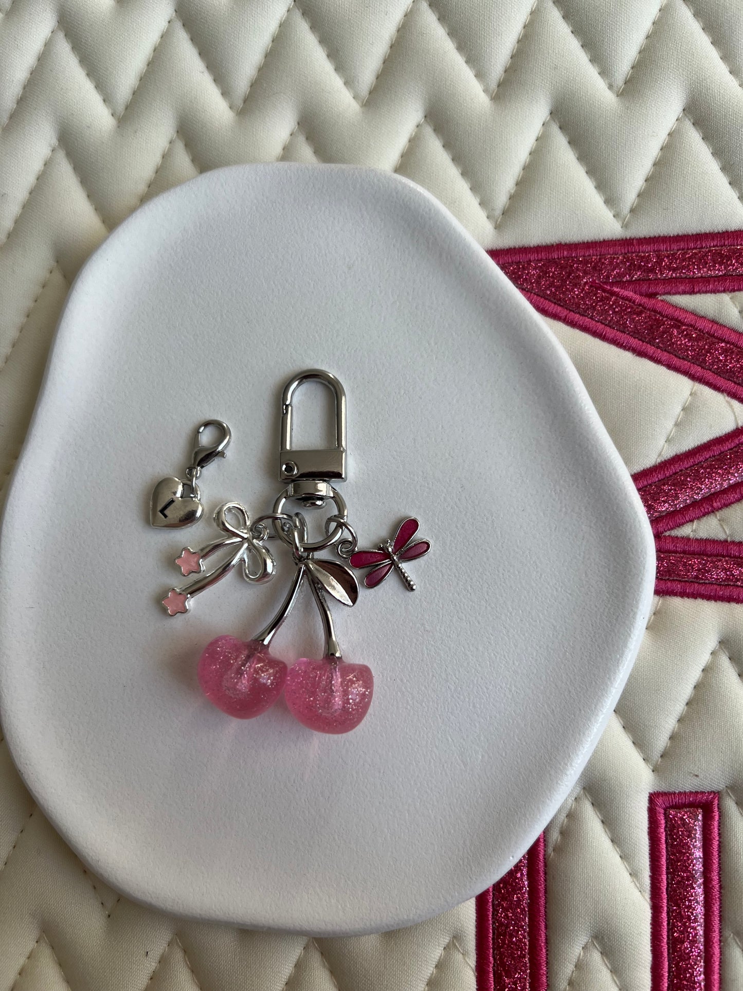 🐴✨ Nouvelle collection CERISE argent & rose avec personnalisation 1 lettre ✨🍒