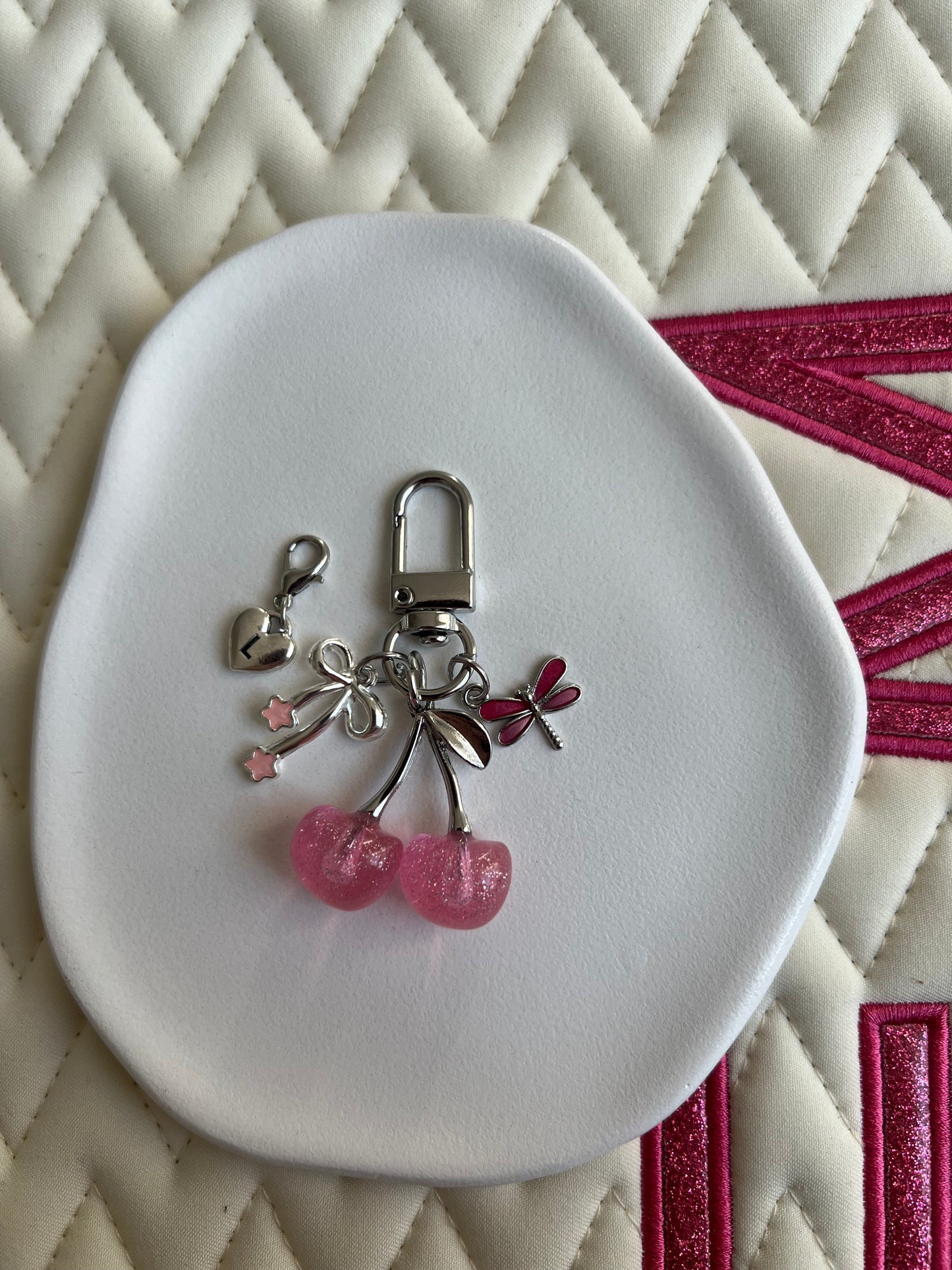 🐴✨ Nouvelle collection CERISE argent & rose avec personnalisation 1 lettre ✨🍒