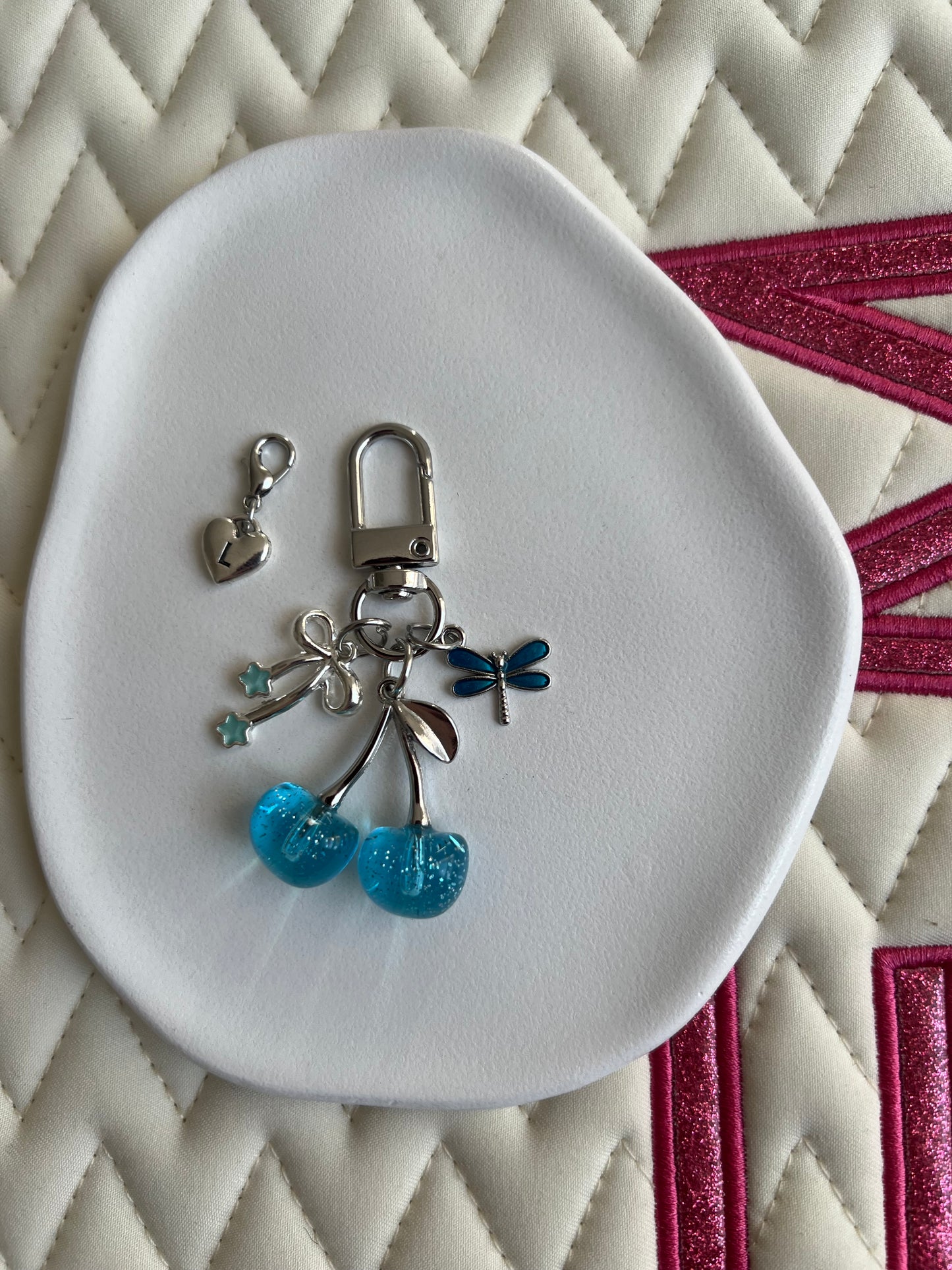 🐴✨ Nouvelle collection CERISE argent & bleu avec personnalisation 1 lettre ✨🍒