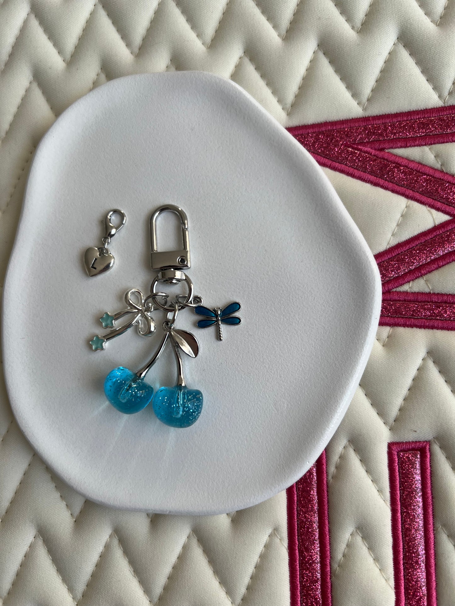 🐴✨ Nouvelle collection CERISE argent & bleu avec personnalisation 1 lettre ✨🍒