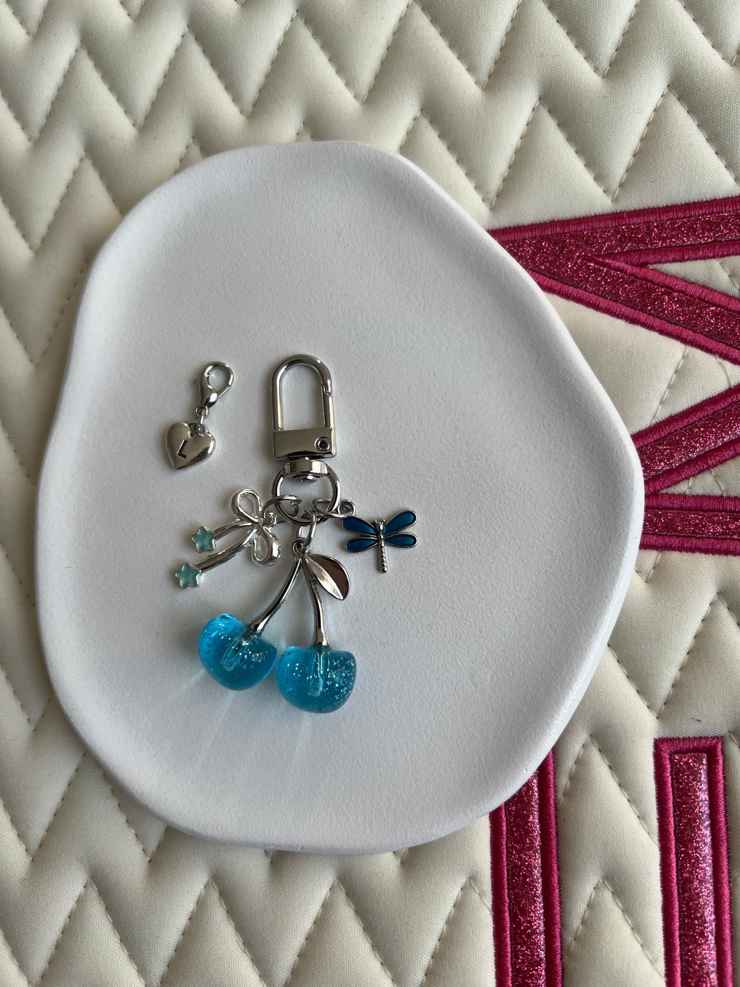 🐴✨ Nouvelle collection CERISE argent & bleu avec personnalisation 1 lettre ✨🍒
